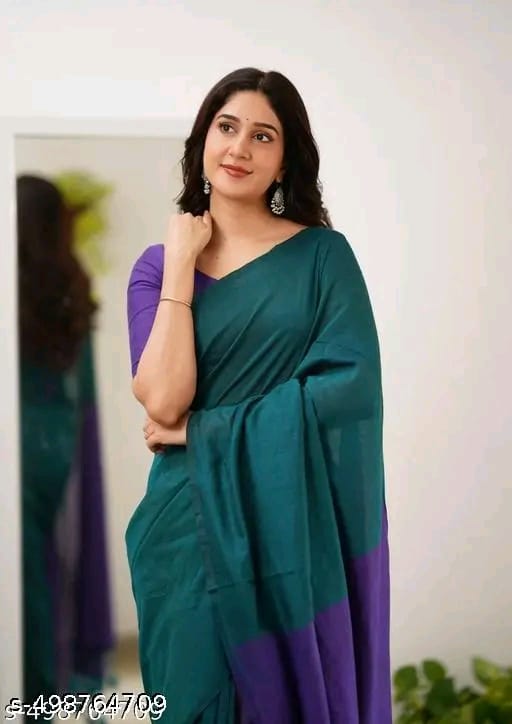 SM Women Khadi Cotton Solid Saree with Stitched Blouse