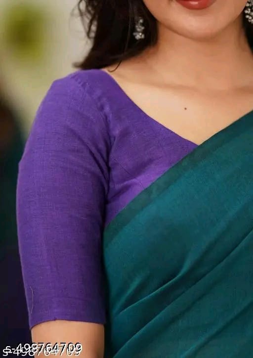SM Women Khadi Cotton Solid Saree with Stitched Blouse