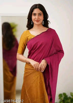 SM Women Khadi Cotton Solid Saree with Stitched Blouse