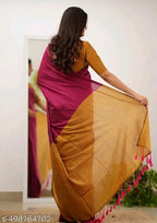 SM Women Khadi Cotton Solid Saree with Stitched Blouse