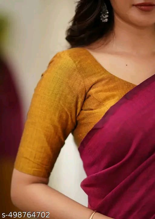 SM Women Khadi Cotton Solid Saree with Stitched Blouse