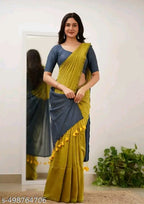 SM Women Khadi Cotton Solid Saree with Stitched Blouse