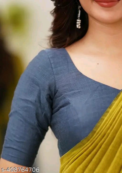 SM Women Khadi Cotton Solid Saree with Stitched Blouse