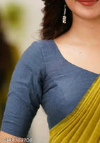SM Women Khadi Cotton Solid Saree with Stitched Blouse