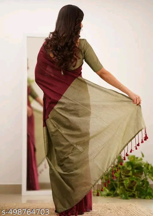SM Women Khadi Cotton Solid Saree with Stitched Blouse