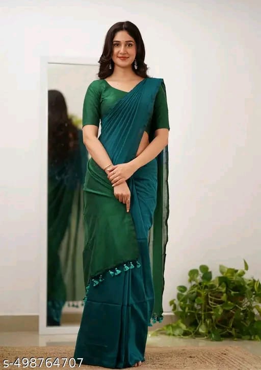 SM Women Khadi Cotton Solid Saree with Stitched Blouse