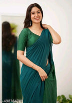 SM Women Khadi Cotton Solid Saree with Stitched Blouse