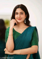 SM Women Khadi Cotton Solid Saree with Stitched Blouse