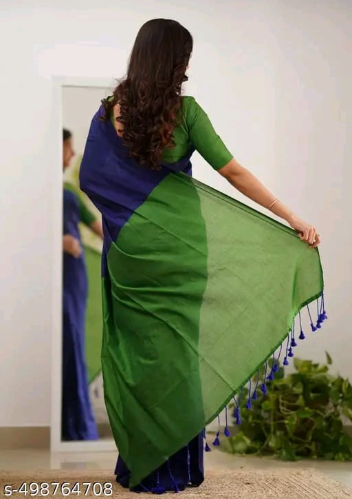 SM Women Khadi Cotton Solid Saree with Stitched Blouse