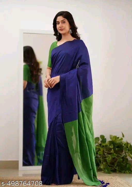 SM Women Khadi Cotton Solid Saree with Stitched Blouse