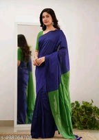 SM Women Khadi Cotton Solid Saree with Stitched Blouse