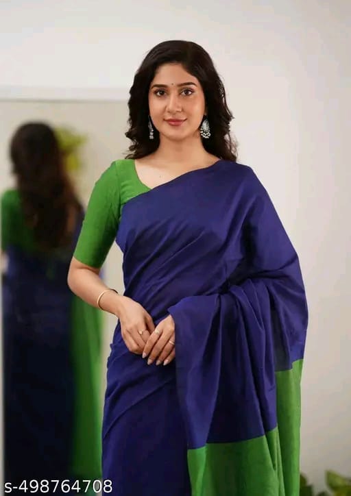 SM Women Khadi Cotton Solid Saree with Stitched Blouse