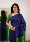 SM Women Khadi Cotton Solid Saree with Stitched Blouse