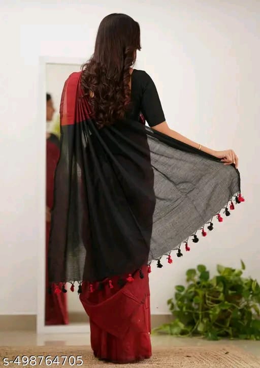 SM Women Khadi Cotton Solid Saree with Stitched Blouse