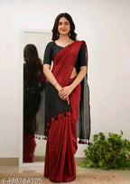 SM Women Khadi Cotton Solid Saree with Stitched Blouse