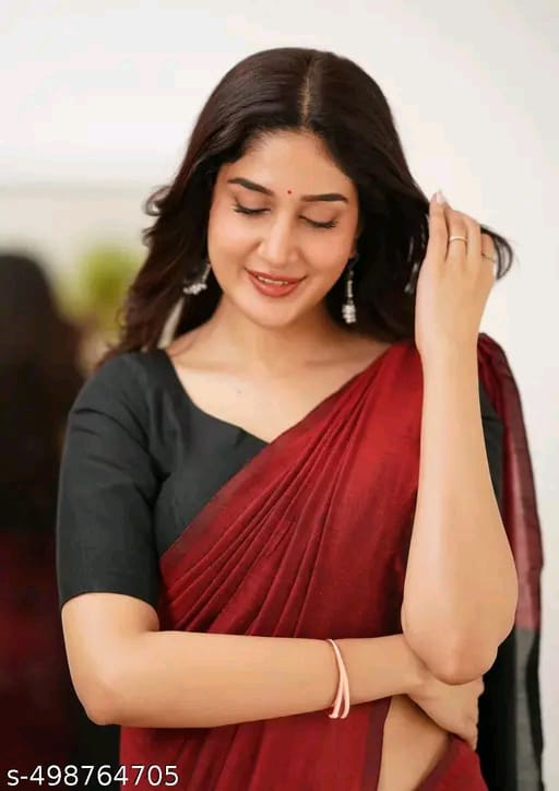 SM Women Khadi Cotton Solid Saree with Stitched Blouse