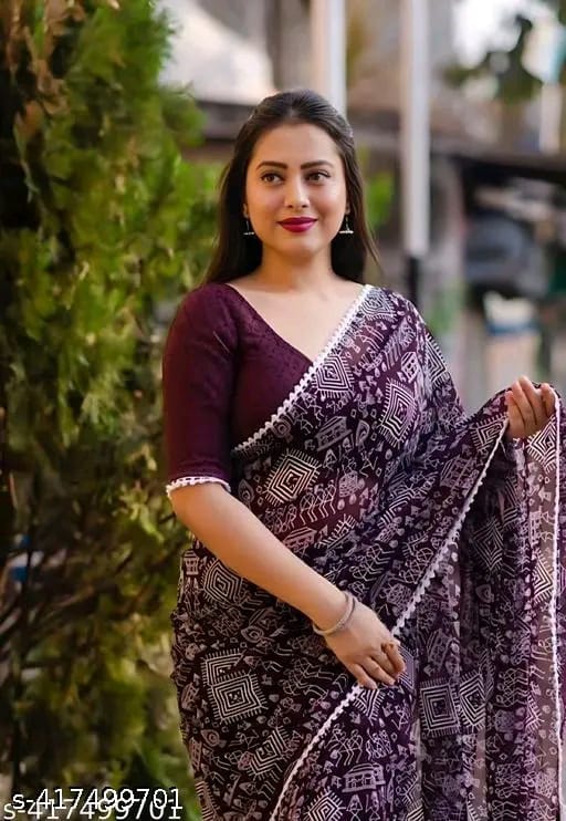 SM Women Georgette Printed Saree with Chiffon Blouse