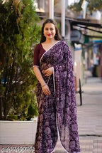 SM Women Georgette Printed Saree with Chiffon Blouse