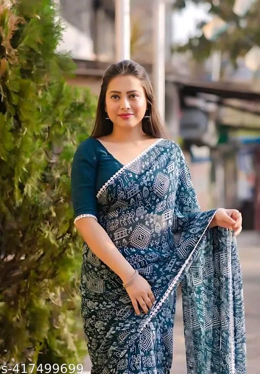 SM Women Georgette Printed Saree with Chiffon Blouse