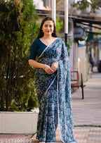SM Women Georgette Printed Saree with Chiffon Blouse