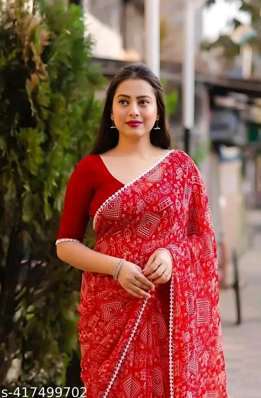 SM Women Georgette Printed Saree with Chiffon Blouse