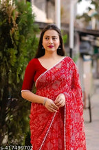 SM Women Georgette Printed Saree with Chiffon Blouse