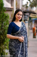 SM Women Georgette Printed Saree with Chiffon Blouse
