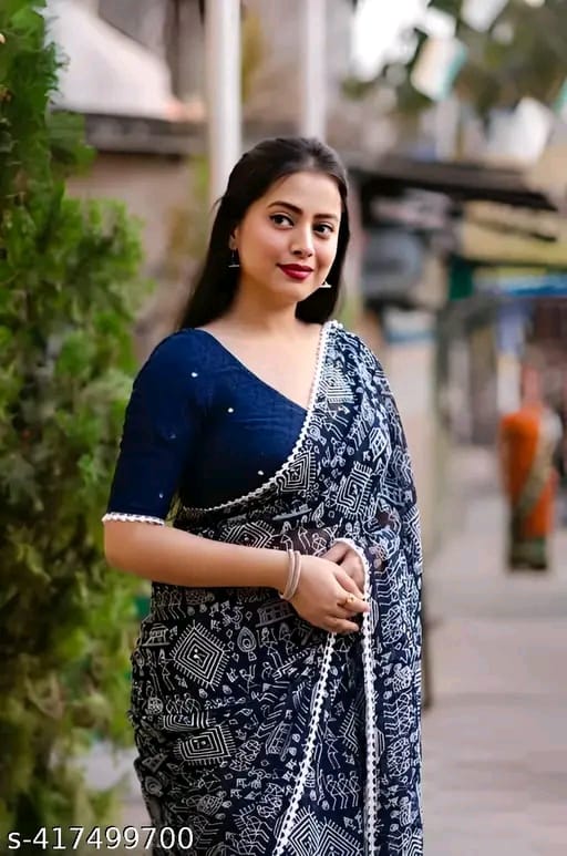 SM Women Georgette Printed Saree with Chiffon Blouse