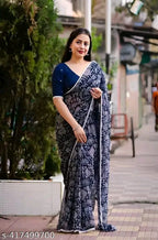 SM Women Georgette Printed Saree with Chiffon Blouse