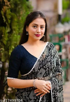 SM Women Georgette Printed Saree with Chiffon Blouse