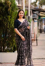 SM Women Georgette Printed Saree with Chiffon Blouse