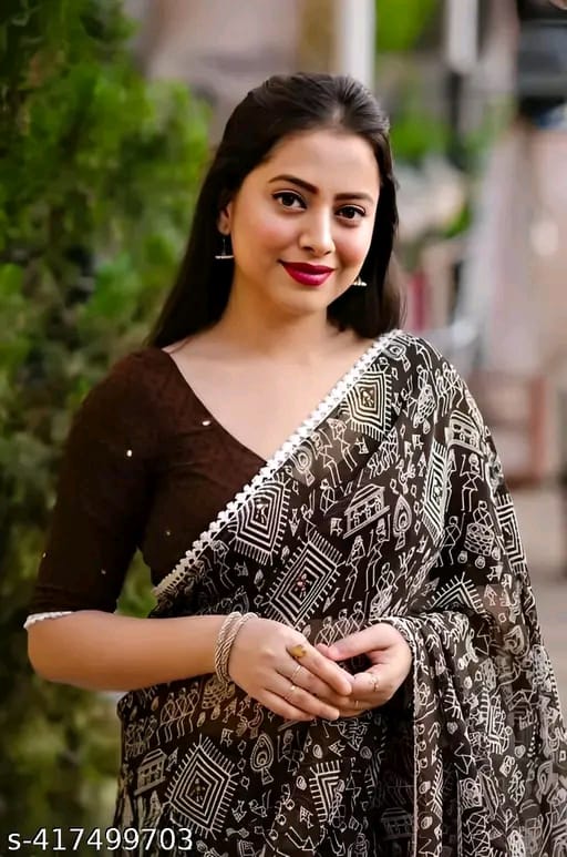 SM Women Georgette Printed Saree with Chiffon Blouse