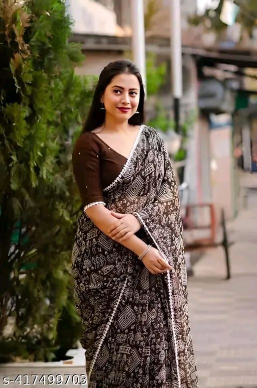 SM Women Georgette Printed Saree with Chiffon Blouse
