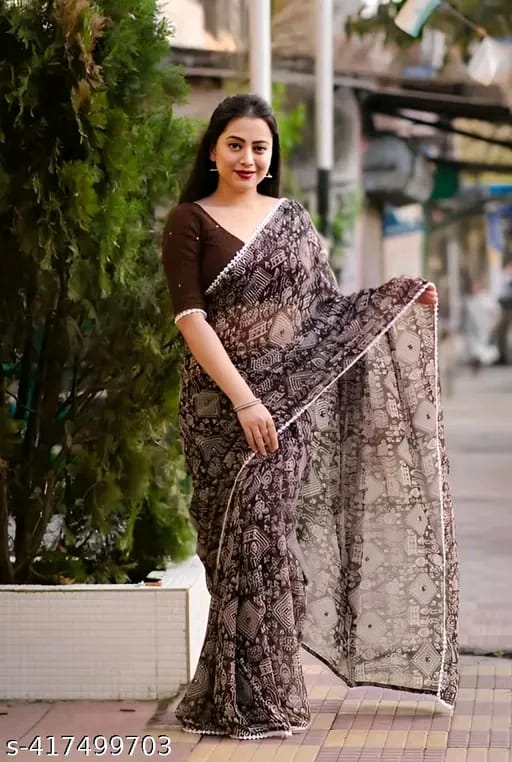 SM Women Georgette Printed Saree with Chiffon Blouse