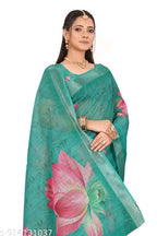 SM Women Cotton Linen Digital Print Saree