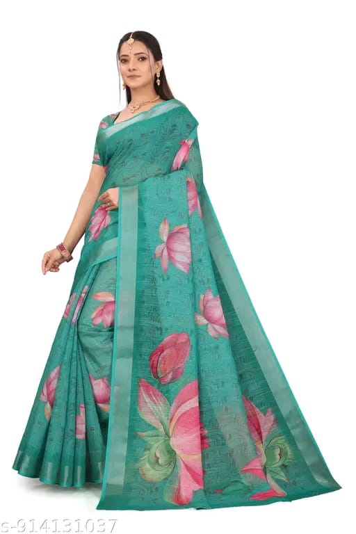 SM Women Cotton Linen Digital Print Saree