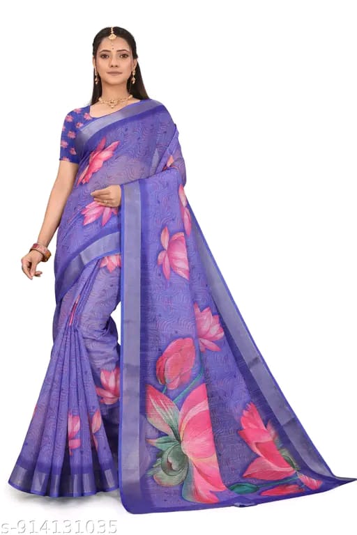SM Women Cotton Linen Digital Print Saree