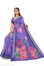 SM Women Cotton Linen Digital Print Saree