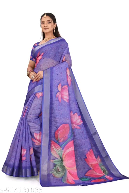 SM Women Cotton Linen Digital Print Saree