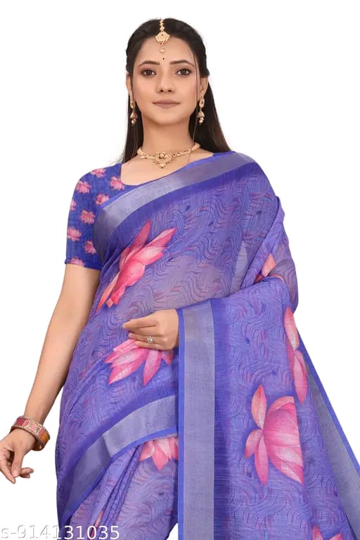 SM Women Cotton Linen Digital Print Saree