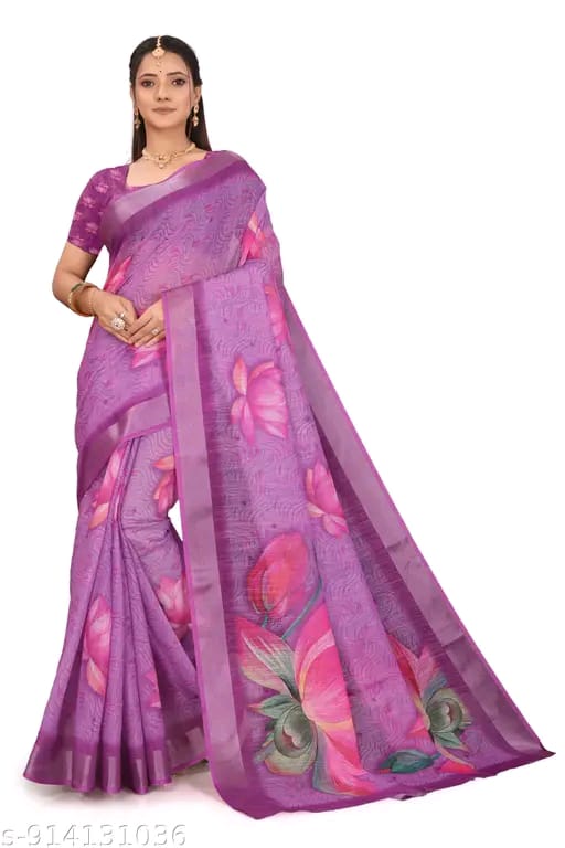 SM Women Cotton Linen Digital Print Saree