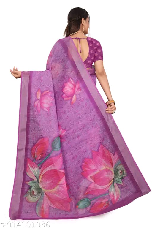 SM Women Cotton Linen Digital Print Saree