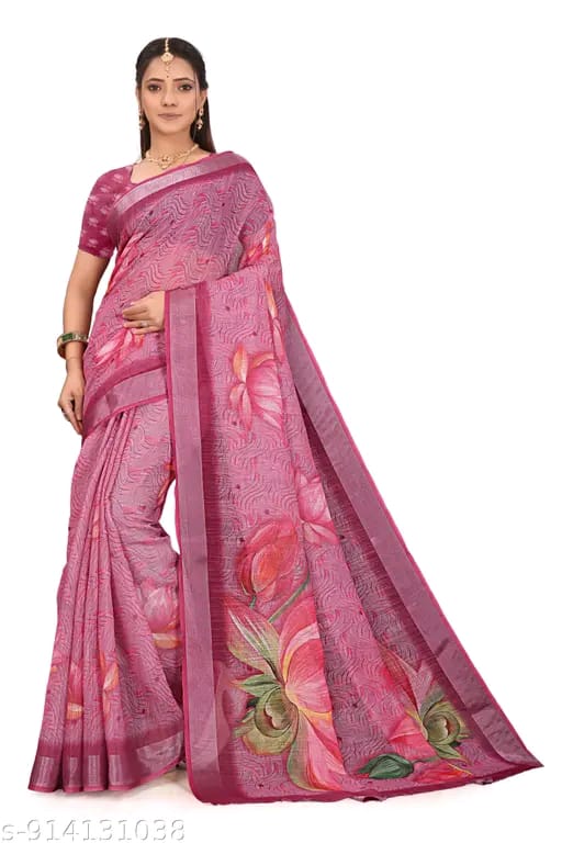 SM Women Cotton Linen Digital Print Saree