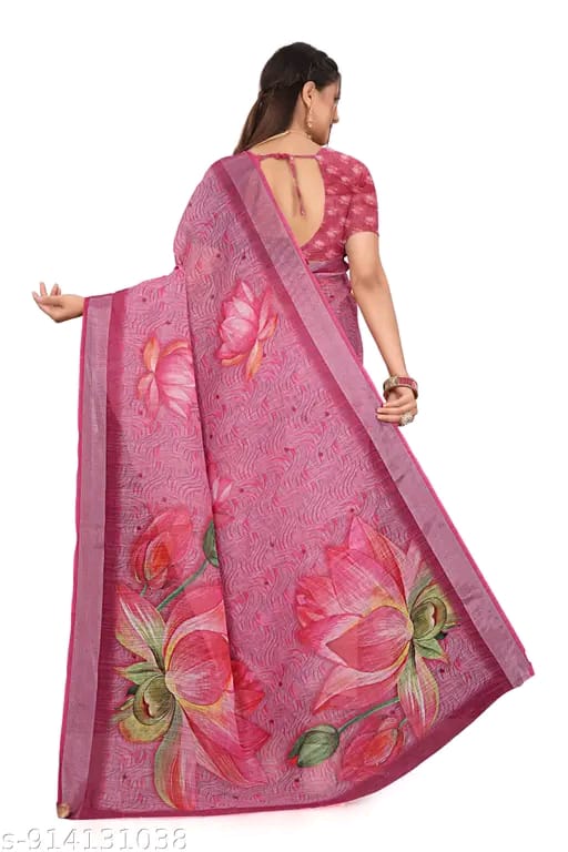 SM Women Cotton Linen Digital Print Saree