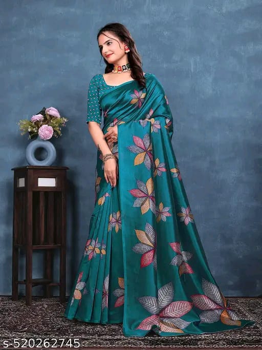 SM Women Mysore Silk Printed Saree with Printed Blouse