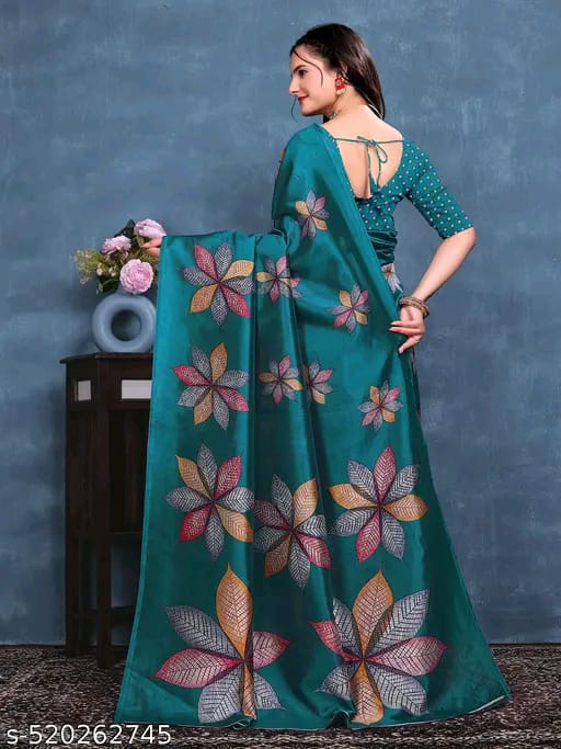 SM Women Mysore Silk Printed Saree with Printed Blouse