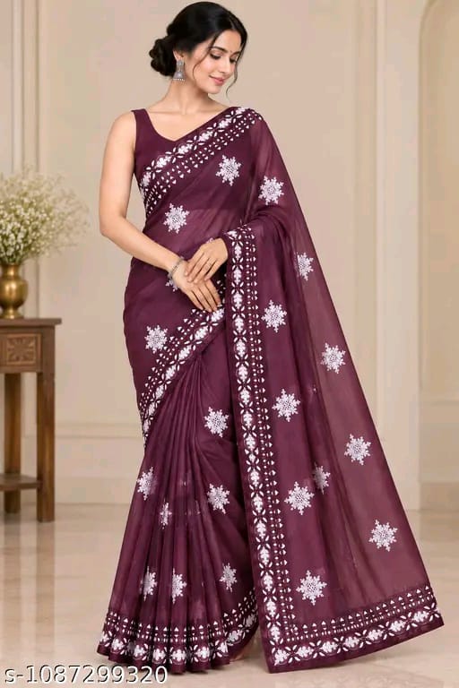 SM Women Twill Net Saree with Bangalori Silk Blouse