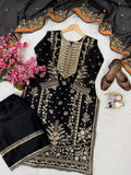 SM Designer Festive GMY Silk Kurti Plazzo Set with Dupatta – Black Edition