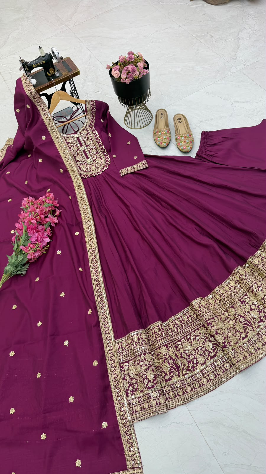 SM New Designer Party Gown, Pant & Dupatta