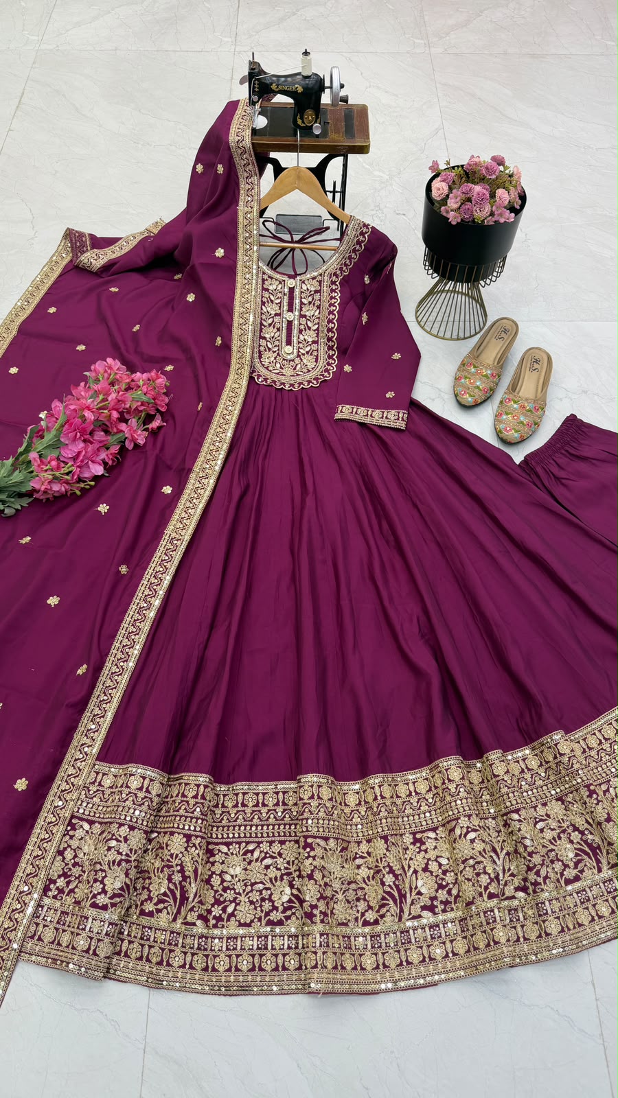 SM New Designer Party Gown, Pant & Dupatta